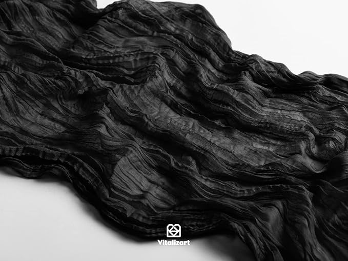 Vitalizart Cheesecloth Table Runner 10ft Gauze Boho Rustic Black Cheese Cloth Table Runner for Wedding Bridal Shower Fall Thanskgiving Decoration 120 Inches
