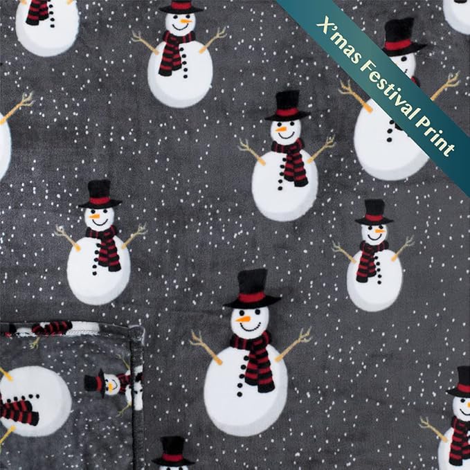 PAVILIA Christmas Snowman Throw Blanket | Grey Christmas Fleece Blanket | Soft, Plush, Warm Winter Cabin Throw, 60x80 (Grey Snowman)