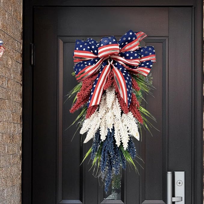 250th Anniversary Eagle Wreath,3D Eagle Wreaths for Front Door Memorial Day Artificial Flowers for Indoor and Outdoor (White)