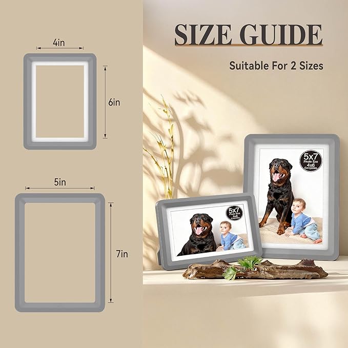 Dark Gray 5x7 Picture Frame with Acrylic Front 6 Pack, ABS Frame for 5x7 or 4x10 Photos, Shatterproof UV-Resistant Tabletop Photo Frame, Vertical/Horizontal Display for Home Décor