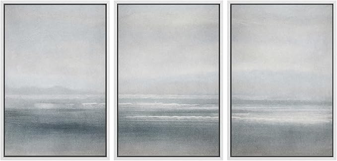 SIGNWIN Framed Canvas Print Wall Art Set Serenity Seascape Soft Blue Ocean Views Modern Art Decorative Rustic Calm/Zen for Living Room, Bedroom, Office - 24"x36"x3 White