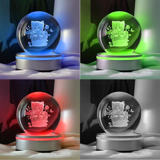 IFOLAINA Cat Themed Gifts for Women Christmas 3D Crystal Ball for Her Mom Girls Cat Lover Gifts for Women Birthday Glass Globe Decor for Bedroom