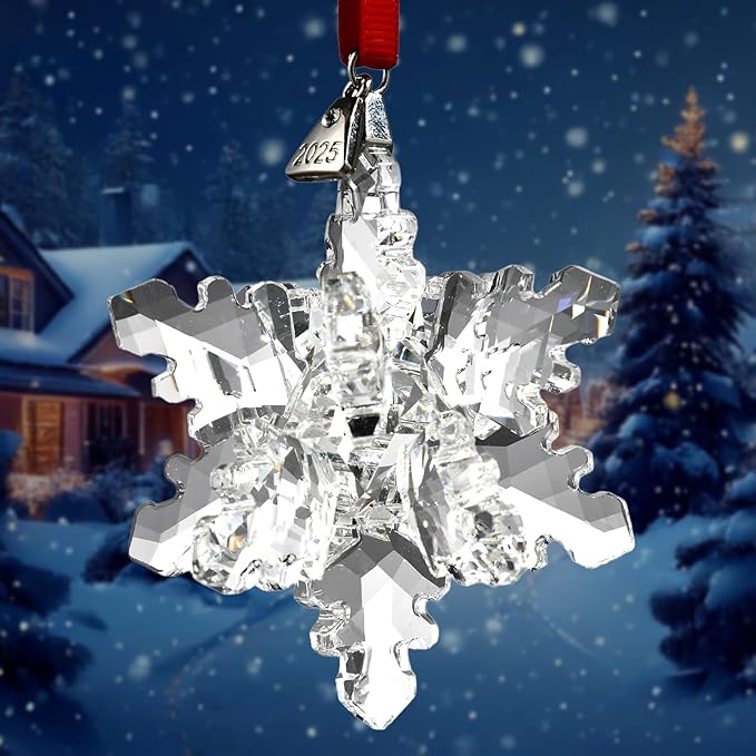 2025 Annual Edition 3D Crystal Snowflake Ornament Christmas Tree Ornaments Crystal Sun Catcher Home Hanging Decor(3D-Clear)