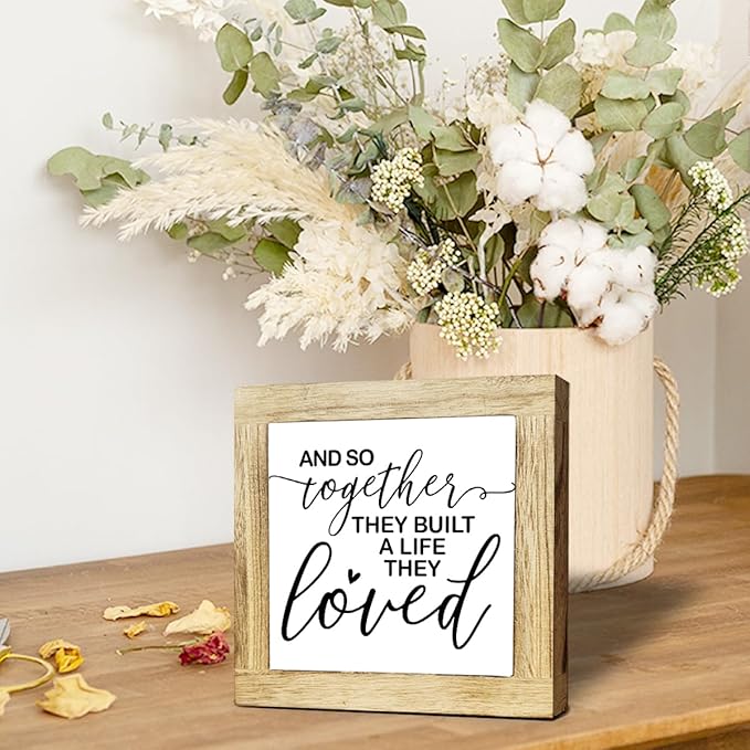 JXZOLQ Together They Built A Life They Loved Sign, Home Love Signs Decorations, Farmhouse Homes Decor Sign for Shelf, Living Room Decors, Rustic Home Decor, Housewarming Gift