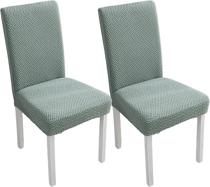 Dining Chairs Covers Set, Dining Room Chair Covers Stretch Seat Covers Parsons Chair Covers Slipcover Fundas Forros para Sillas de Comedor (Texture-Green,Medium (Set of 2))