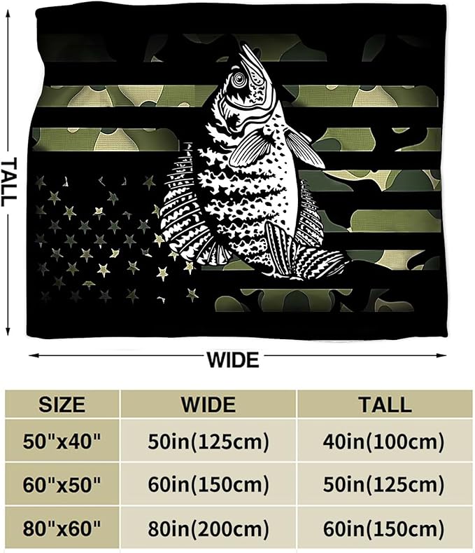 Fishing Blanket Camo American Flag Throw Blankets Plush Cozy Flannel Fleece Ultra Soft Fuzzy Fish Blanket Gifts for Girls Women Men Boys Kids Bed 50"X40"