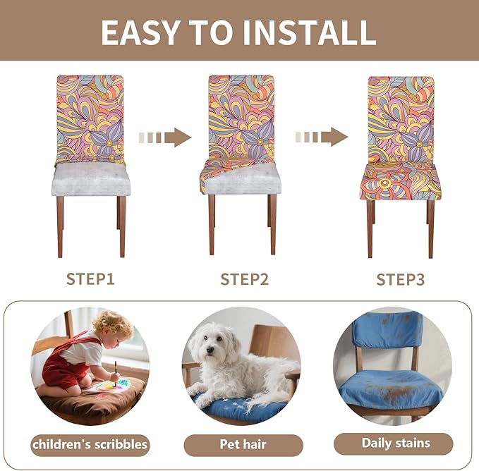 Stretch Dining Chair Covers Set of 4,Floral Print Chair Covers,Soft Removable Washable,Pet Friendly Furniture Protector,Universal Chair Slipcovers for Home, Kitchen,Ceremony Dining Room Seat