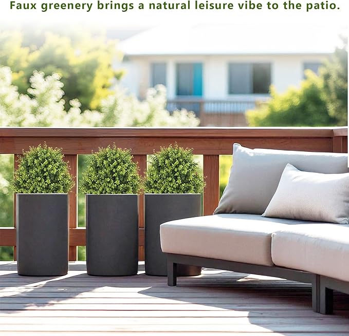 24" Faux Boxwood Plants Outdoor, Artificial Topiary Ball Trees Set of 2, UV Resistant Fake Potted Evergreen Realistic Greenery Bushes Shrubs for Outside Front Porch Planter Patio Indoor Decor 2ft Tall