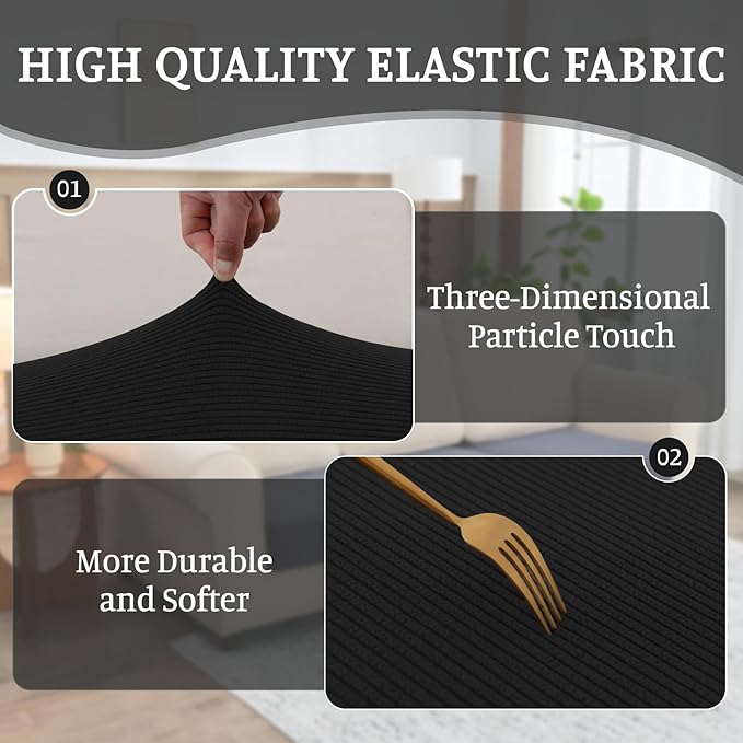 Sectional Couch Covers for Sofa Cushion L Shaped Couch Cover Washable Soft Couch Cushion Covers Stretch Sofa Slipcovers(1-Piece for Sofa Seat or Backrest, Black)