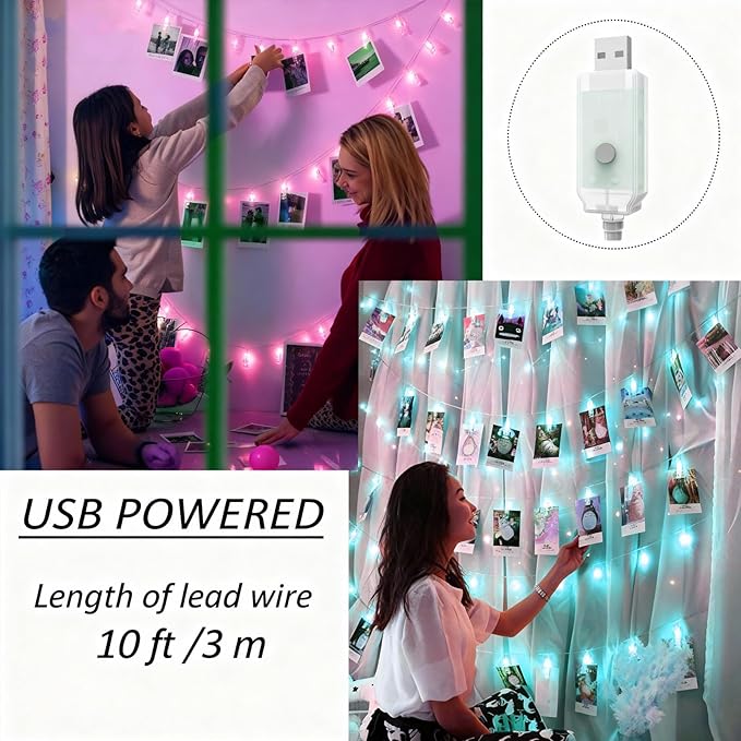 Solhice 20ft Photo Clips String Lights Color Changing 40 LEDs, Hanging Lights for Teen Girls Room Decor, Teenage Christmas Gifts, Indoor Bedroom USB Wall Lights for Pictures with Remote