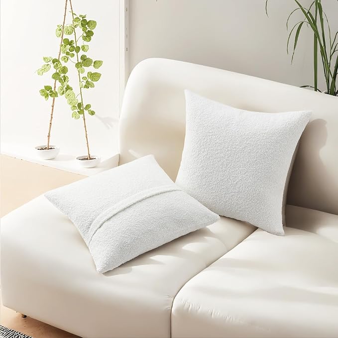 HAUSSY Christmas White Set of 2 26x26 Decorative Throw Pillow Covers, Soft Cozy Euro Pillow Shams Textured Boucle, Home Decor for Couch Bed Living Room