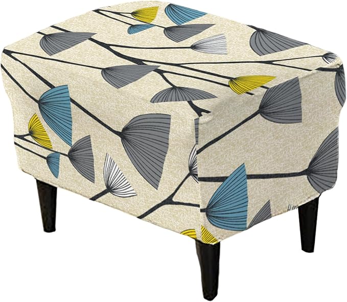 KRFOONN Stretch Ottoman Cover Slipcovers Rectangle Fit Length 27"-35" Footrest Stool Covers Printed Ottoman Cover for Foot Stool Furniture Protector with Non Slip Elastic Bottom, Color 19