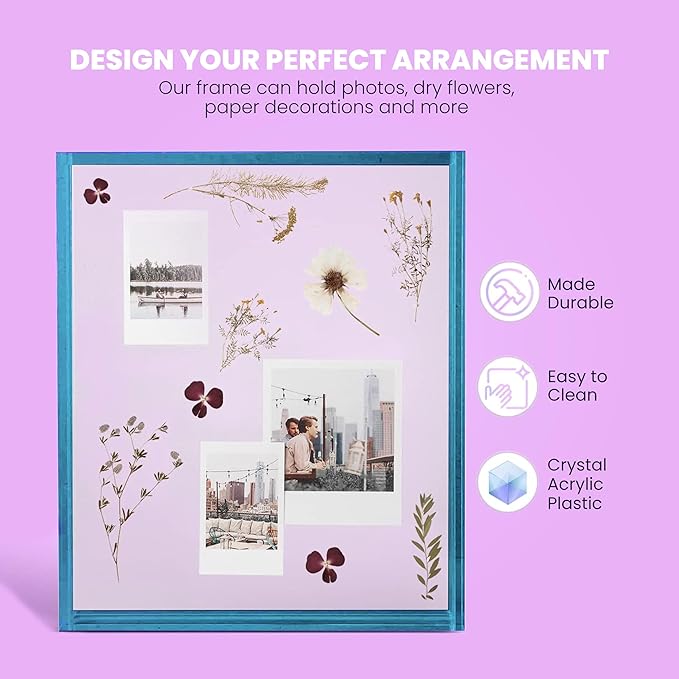 Elil Blue Polaroid Frame for Instant Film Fujifilm Instax Film 11.8" x 10.2" Collage Frame Family and Wedding Collage Picture Frames Double Glass Acrylic