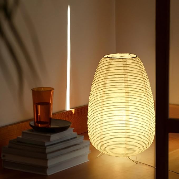 Rice Paper Lamp for Desk, Japanese Paper Table Lamp with 3 Color, Wabi-Sabi Style Bedside Lantern Lamps for Living Room/Bedroom/Bedside Night Light(Bulb Included)