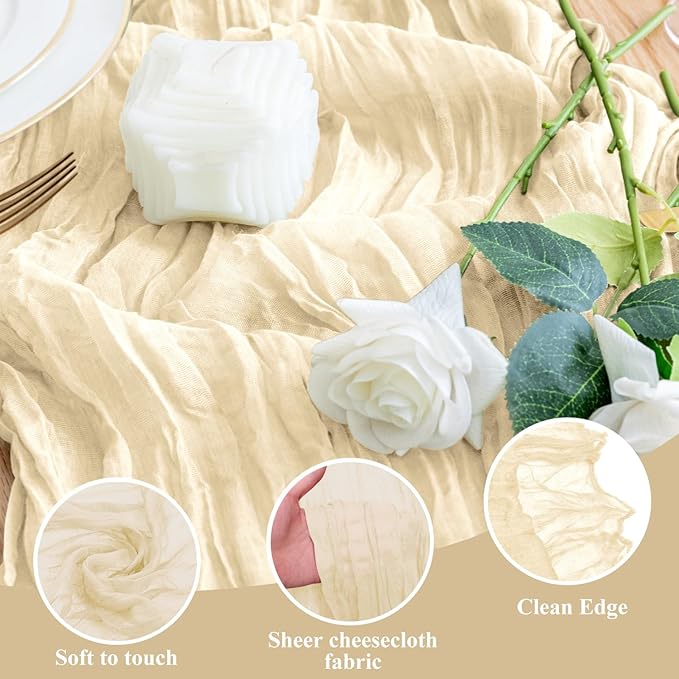 Wokceer Cheesecloth Table Runner Beige 10FT Boho Christmas Gauze Cheese Cloth Table Runner for Party Easter Rustic Sheer Table Runners for Baby Bridal Shower Wedding Table Decor