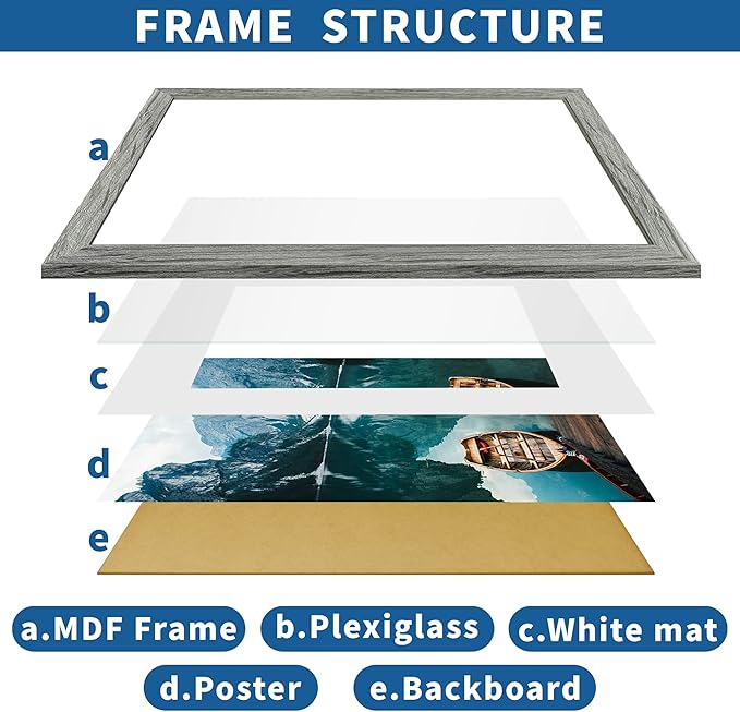 20x30 Frame Set of 2, Rustic Grey Wood Style - Display 16x24 Picture with Mat or 20 x 30 Poster without Mat, Wall Mounting Horizontal and Vertical