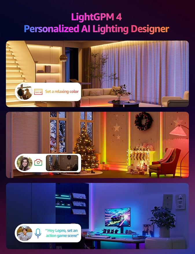 Lepro S1 AI LED Strip Lights for Christmas Decorations, 100ft(2 Rolls of 50ft) Smart RGB Light Strips with IC, Music Sync, Personalized Al Lighting Designer, No Remote, 2.4GHz Wi-Fi & Bluetooth