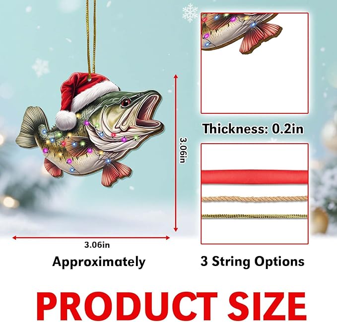 Largemouth Bass Fish Christmas Tree Keepsake Ornaments, Fishing Themed 2 Side Printed Flat Wooden Ornament, Animal Xmas Hanging Decor