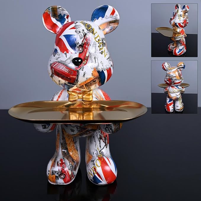 Bear Statue Resin Tray Sculpture for Home and Office Decor, Suitable for Bedroom, Living Room, Office on Table, Desktop, Shelves and Cabinet (London)