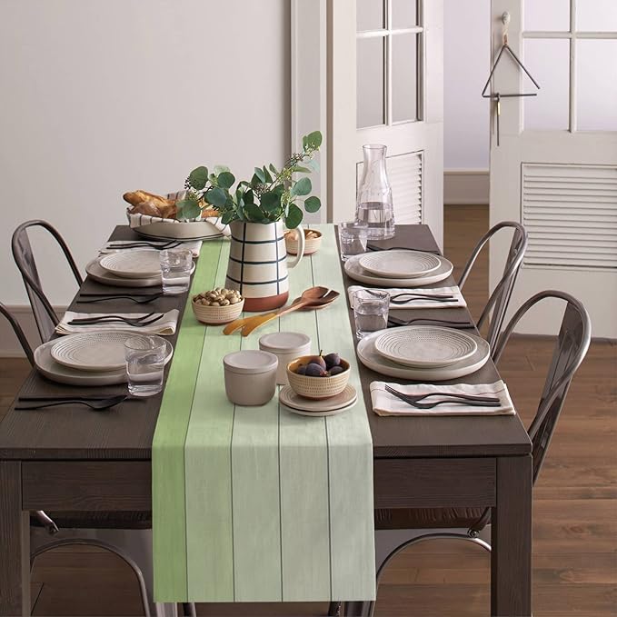 Vandarllin Table Runners Small 13X36 Inches Pastel Green,Cotton Linen Farmhouse Retro Rustic Barn Wood Texture Tablecloths Non-Slip Party Table Decorations for Kitchen,Home,Dining,Outdoor,