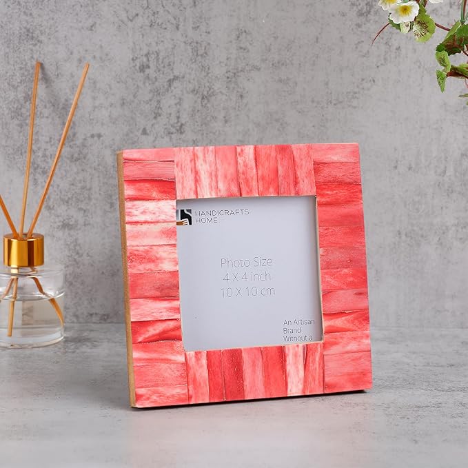 Handicrafts Home 4x4 Christmas Decor Red Picture Frame – Handmade Bone Inlay Photo Frame for Valentine’s Day Gift, Colorful Farmhouse Wall, Boho Shelf Decor, Vintage Home Decor & Living Room Wall Art