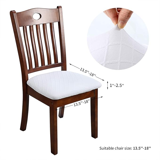 Fuloon Stretch Chair Seat Covers 4 PCS, Removable Washable Dining Chair Covers Anti-Dust Dining Room Seat Cushion Slipcovers (4, White)