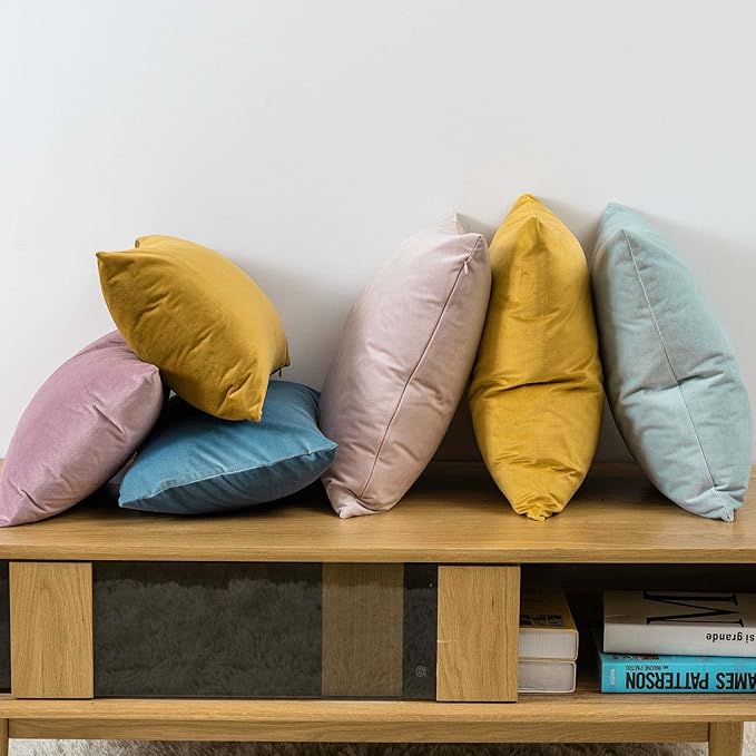 JUSPURBET Throw Pillow Covers 20x20 inch Set of 2 Decorative Velvet Pillow Covers for Couch Sofa Bed Soft Cushion Covers Cases with Invisible Zipper for Living Room Home Decor,Mustard Yellow