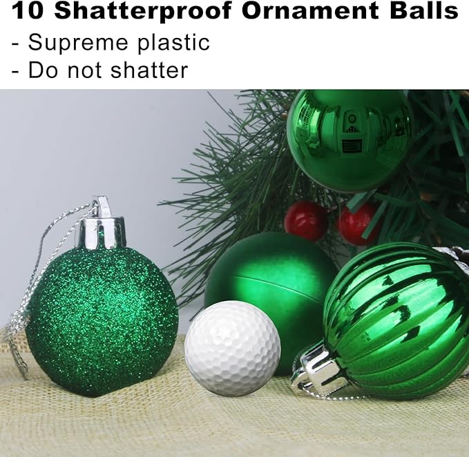 Emerald Green 2.5" Christmas Balls Christmas Tree Decoration Ornaments Shatterproof Hanging Balls for Birthday Halloween Holiday Wedding Decorations Set of 10pcs