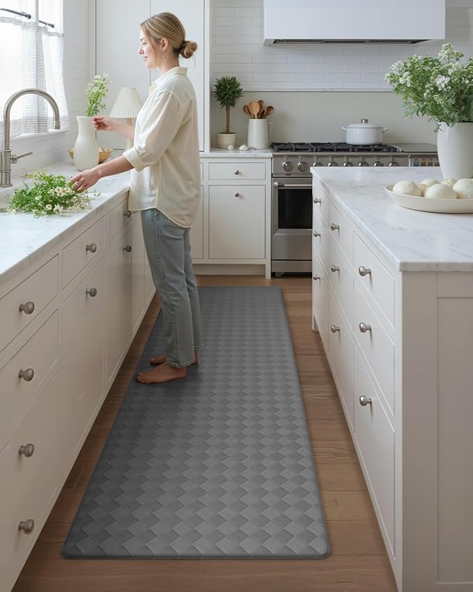 Color&Geometry Anti Fatigue Cushioned Kitchen Floor Mats,24"X59",Long Runner Rug Non Slip Waterproof,Memory Foam Padded Standing Mat for Front Sink,Grey