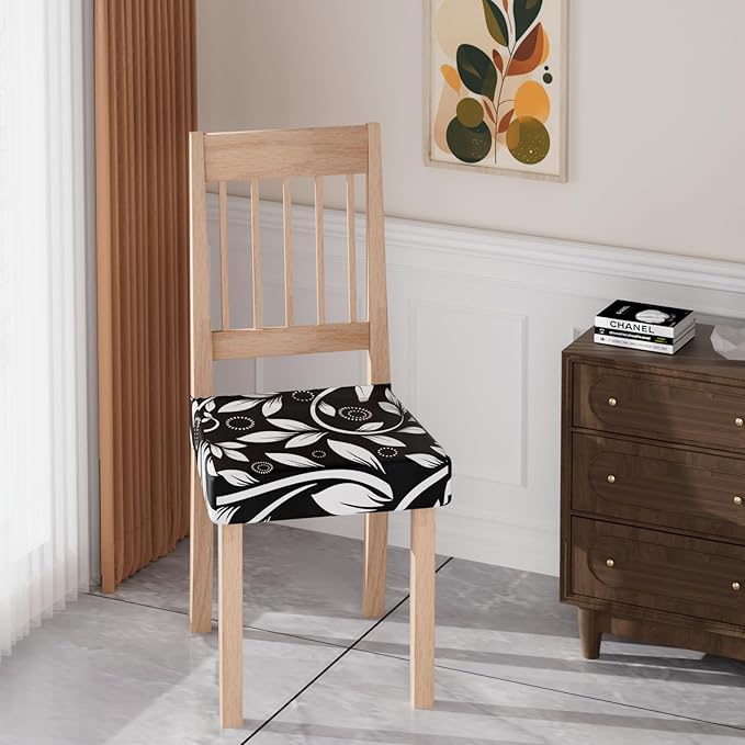 Stretch Dining Chair Seat Covers Set of 4,Dining Chair Slipcovers, Floral Printed Chair Covers,Soft Fabric Washable Upholstered Chair Seat Protector, No Rear Covers for Home Kitchen Dining Room