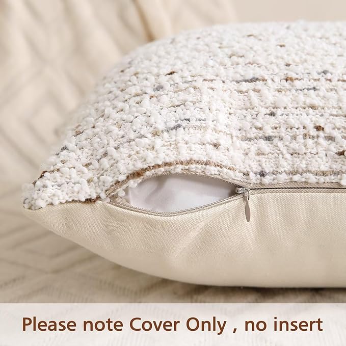 Textured Boucle Lumbar Pillow Covers 12x20 Neutral Striped Throw Pillows Soft Modern Farmhouse Pillow Cases, 1pc Decorative Accent Rectangle Couch Cushion Cover for Bed Chair Sofa, White