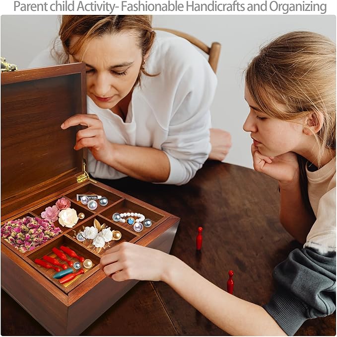 Large Acacia Wooden Storage Box with Hinged Lid and Combination Lock Decorative Boxes with Removable Tray Memory Box Keepsake Chest Stash Boxes Lockable Chest for Jewelry Accessories Treasured Items