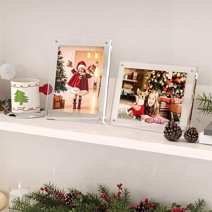 Egofine 5x7 Acrylic Frames 3 Pack, Clear Picture Frames with Stand, Magnetic Acrylic Photo Frames for Tabletop Display Horizontally or Vertically