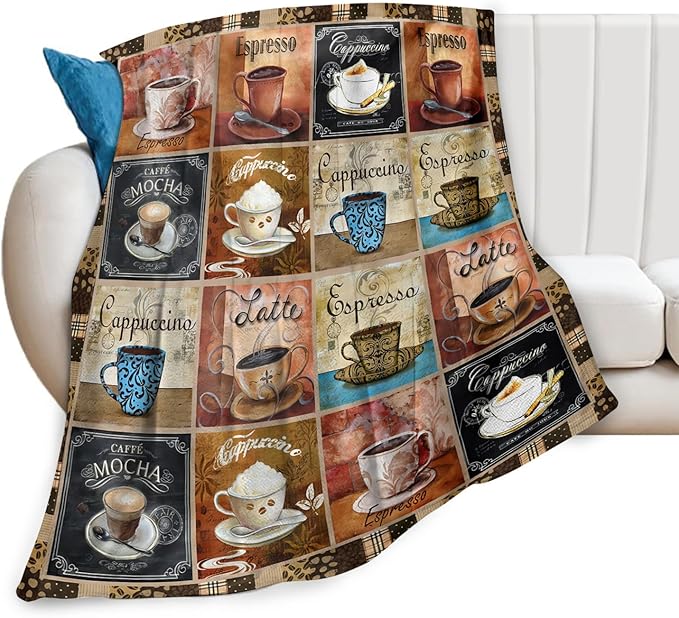 Tijuboni Coffee Throw Blanket Coffee Gifts for Women Men Girls Boys Kids Adults Soft Flannel Fleece Blanket for Couch Sofa Bed Home Decor 40"x50"