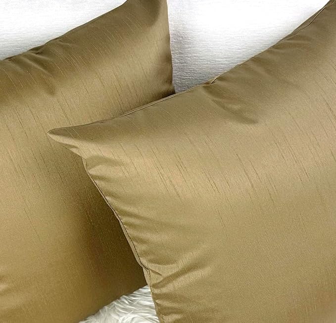 Aiking Home Collection 26x26 Inches Faux Silk Square European Shams, Zipper Closure, Brass (Set of 2)