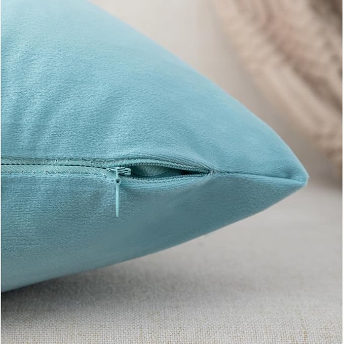 ZLINA Set of 2 Velvet Decorative Throw Pillow Covers Aqua Green White Patchwork with Gold Leather Pillow Covers 18 × 18 Inch Cushion Covers Decor Living Room Sofa Bedroom Car