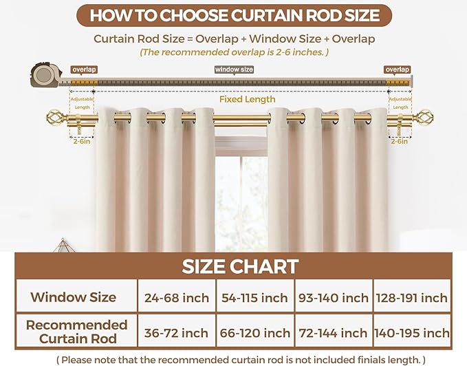 KAMANINA 1 Inch Double Curtain Rod 72 to 144 Inches (6-12 Feet), Gold Curtain Rods for Windows 66 to 120, Heavy Duty Telescoping Drapery Rod with Twisted Cage Finials