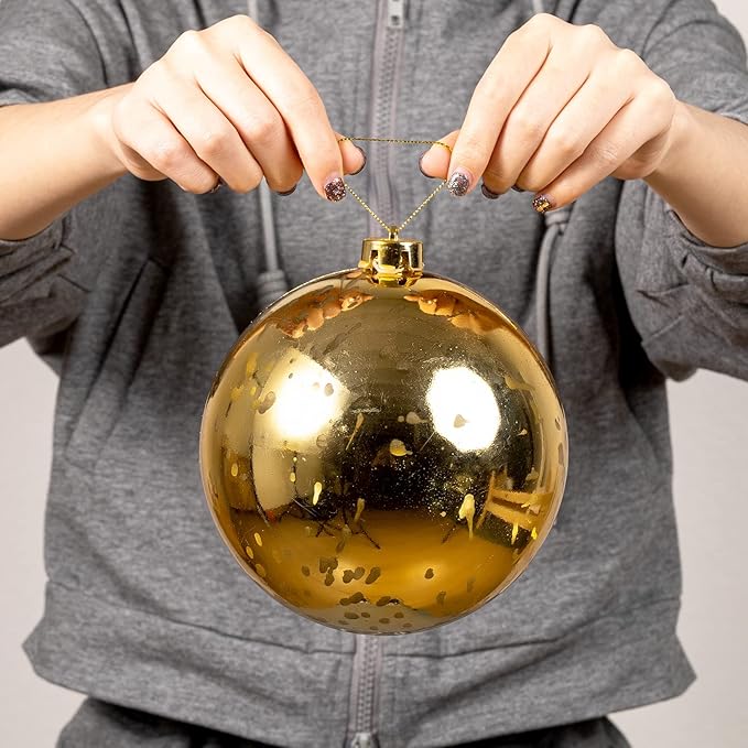 XmasExp Large Christmas Ball Ornaments,2pcs Gold Giant Shatterproof Plastic Hanging Mercury Xmas Ball Decorations Christmas Tree Ornaments (Gold, 6")