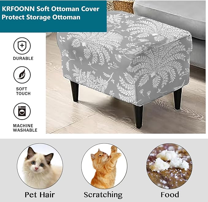 KRFOONN Stretch Ottoman Cover Slipcovers Rectangle Fit Length 55"-63" Footrest Stool Covers Printed Ottoman Cover for Foot Stool Furniture Protector with Non Slip Elastic Bottom, Color 10