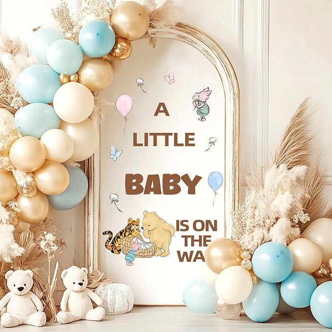 Winnie Baby Shower Sign, Gender Reveal Party Decor for Arch Backdrop, Welcome Sign Decor, A Little Baby is On The Way Wall Decal Stickers Winnie Decorations for Nursery