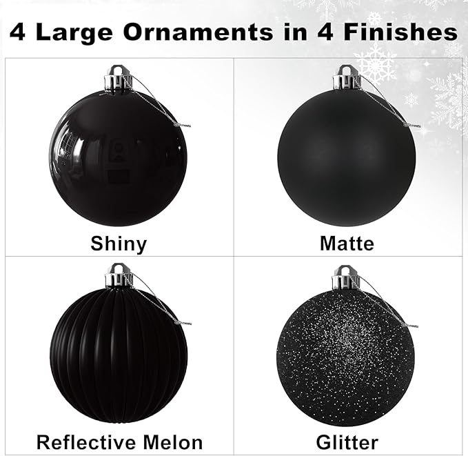 Black 4.0" Large Christmas Balls - Christmas Tree Decoration Ornaments Shatterproof Hanging Balls for Birthday Halloween Holiday Wedding Decorations Set of 4pcs