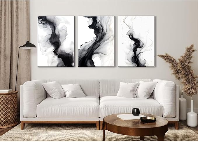 Black White Abstract Wall Art Decor Set of 3 Modern Wall Art Minimalist Canvas Wall Decor Black White Abstract Prints Modern Pictures Minimalist Artwork for Room Bedroom 24x36 Inch Ready to Hang