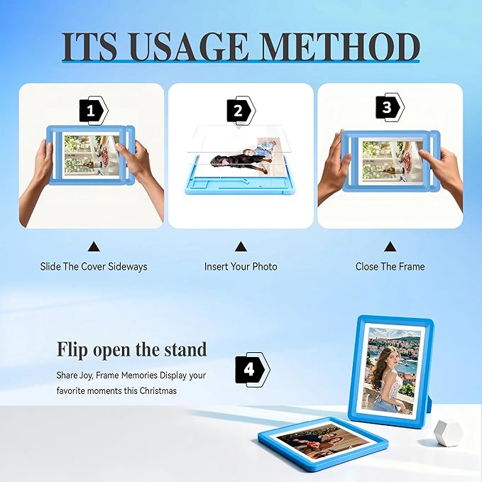 Blue 5x7 Picture Frame with Acrylic Front 4 Pack, ABS Frame for 5x7 or 4x9 Photos, Shatterproof UV-Resistant Tabletop Photo Frame, Vertical/Horizontal Display for Home Décor
