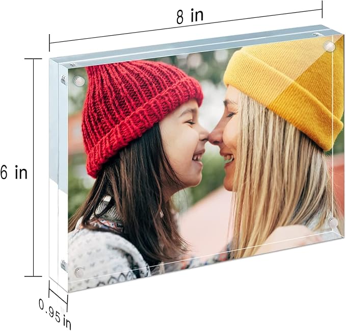 ILYXY 2 Pack Acrylic Frame 6x8, 20% Thicker, 24mm Thick Frameless Clear Picture Frame, Double Sided Magnetic Photo Frame, Free Standing Desktop Display Stand Acrylic Picture Frames