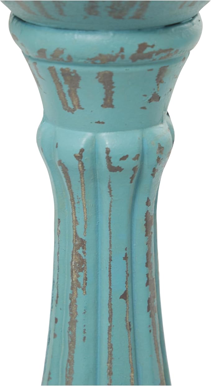 Deco 79 Wooden Decorative Candle Holder Distressed Candle Stand, Set of 3 Candlestick Holder 15", 13", 11"H, Blue
