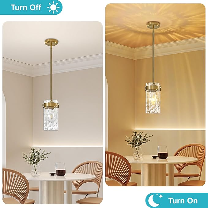 4.72" Hammered Glass Pendant Lighting for Kitchen Island 1 Pack, Modern Brushed Gold Pendant Light Fixtures, Adjustable Ceiling Pendant Light for Kitchen Island Dining Room Bedroom Hallway
