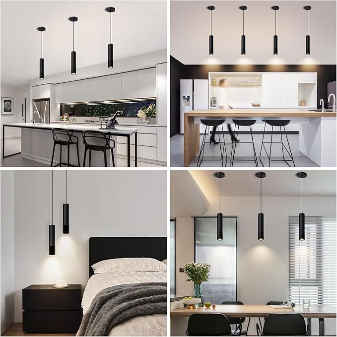 OKELI Black Pendant Light,LED Modern Pendant Lights Fixtures,3 Color Pendant Lighting for Kitchen Island, Bar,15W,2700K-6000K,ETL