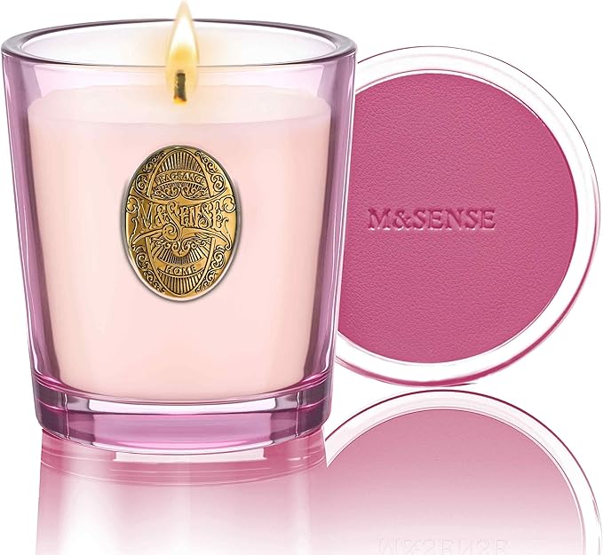 M&SENSE Natural Soy Candle | Jasmine & Pink | 9.2 oz, 50H Burn Time | Luxury Scented Candle for Relaxation, Gifting, Home Décor | Ideal for Bedroom, Office, Party Ambiance