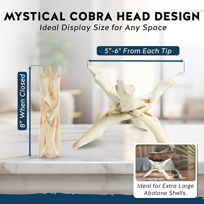 Alternative Imagination Wooden Tripod Display Stand - 8-Inch Hand Carved Holder Made from Mango Wood -Folding Natural Stand for Abalone Shell, Crystal Ball, Key Bowl,Trinket Dish, Incense,Decor & More