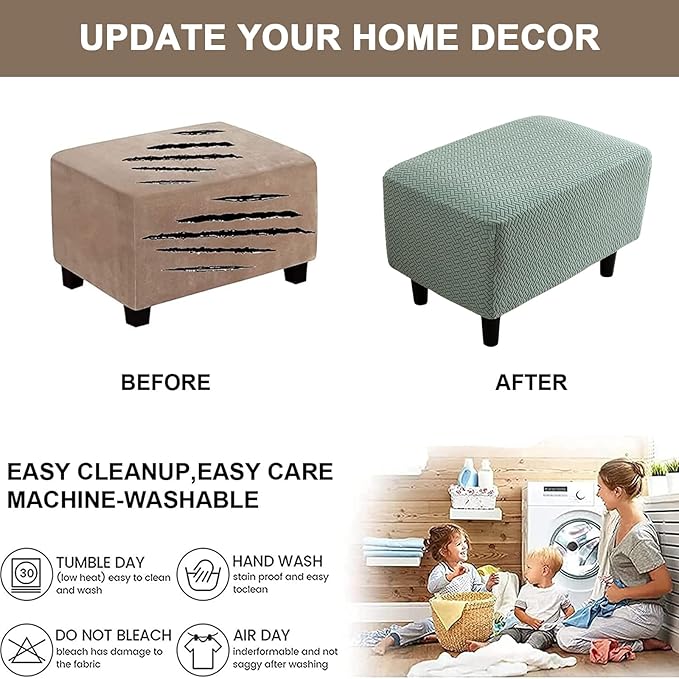 Eco-Ancheng Ottoman Cover Stretch Rectangle Footrest Stool Slipcover Ottoman Bench Covers Jacquard Footstool Protector Covers Storage Ottoman Slipcovers for Foot Stool with Nonslip Elastic Bottom,04